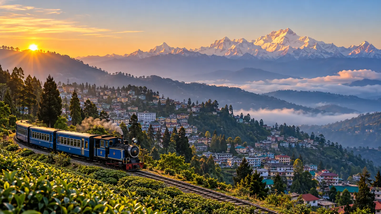 Darjeeling hill town skyline in India